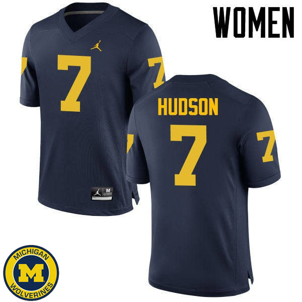 Women Michigan Wolverines #7 Khaleke Hudson Navy NCAA Football Jersey